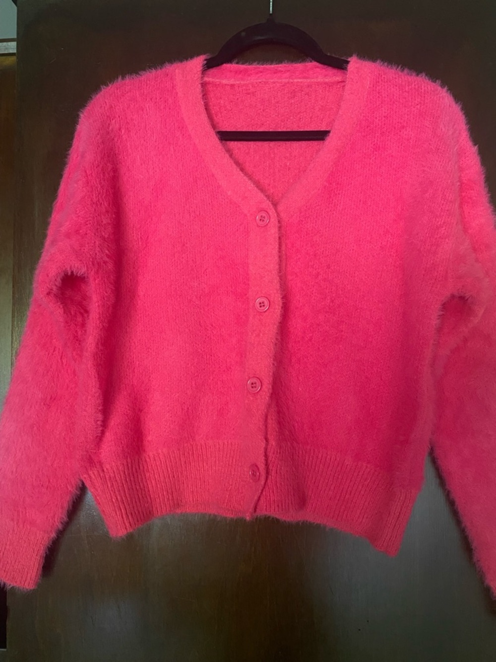 Women's Cozy Pink Button-Up Fuzzy Cardigan Sweater
